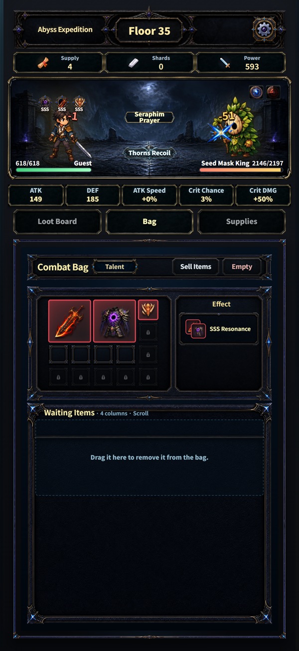 Abyss Expedition - Floor 35 battle and equipment